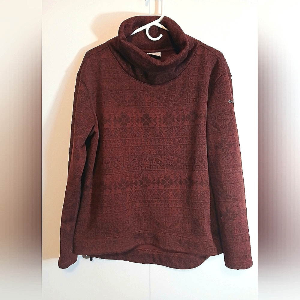 Columbia Sweater Season Top Maroon Red Long Sleeve Pullover Cowl Neck Nordic Ski